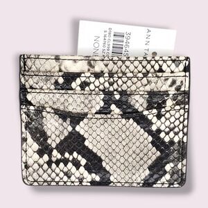 Ann Taylor Snake Print Card Holder Wallet Black White Leather NEW